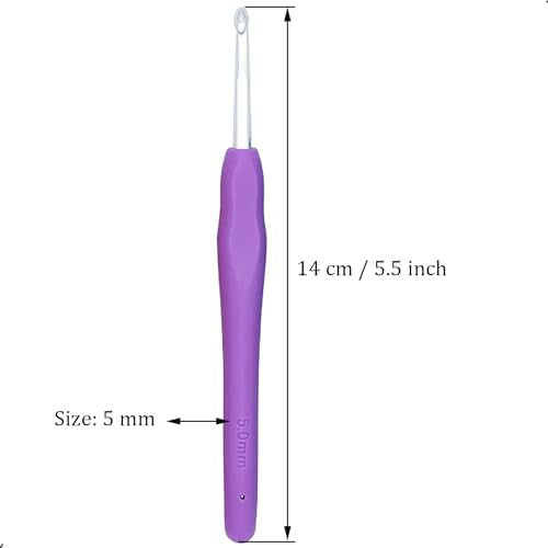 6Pcs 5mm Aluminum Soft Grip Rubber Ergonomic Handle Crochet Hook Knitting Needles US Size H (Size 8) for DIY Yarn Craft,Nice Gift for Women Adults Kids Children Beginners (Purple) - size: 5mm
