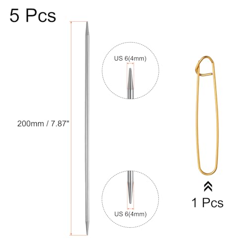 uxcell 5Pcs US 6(4mm) Double Pointed Knitting Needle 7.87 Inches Length Stainless Steel Sweater Stitching Needles with Stitch Holder for Handmade Projects DIY Knitting - size: 4mm