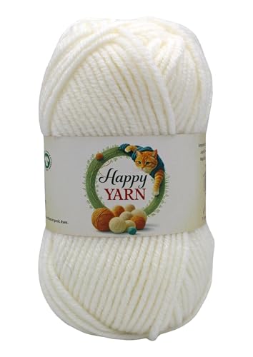 Sunny Cat Happy Yarn 50% Wool Yarn for Knitting & Crochet 3 x 3.5oz/100g, #5 Bulky Weight 3 x 120 Yards Soft Yarn for Sweaters Hats & Scarves Made in Turkey (Snow Pearl 70187) - color: Snow Pearl 70187