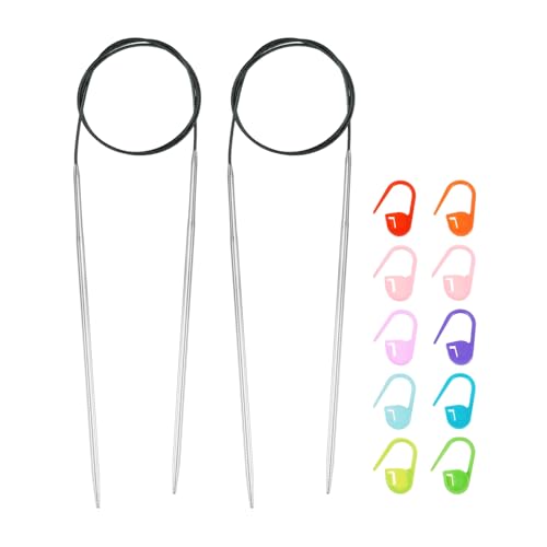 HARFINGTON 2pcs Knitting Needles Size US 3 3.25mm Circular Needle 26" 65cm | Round Metal Stainless Steel, with Markers, for Handmade Projects DIY Knitting