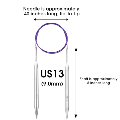 Circular Knitting Needles Stainless Steel Long Needles for Adults Beginners, Flexible Cord for Sweaters Blankets Socks,Lightweight Smooth Tips Magic Loop Knitting Needles (40inch, US13/9mm) - color: 40inch, size: US13/9mm