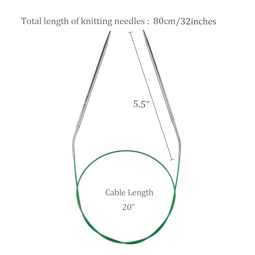 Circular Knitting Needles 32inches/80cm,Size US 4.0(3.5mm) Stainless Steel Round Knitting Needles for Handmade Knitting DIY - size: US4/3.5mm