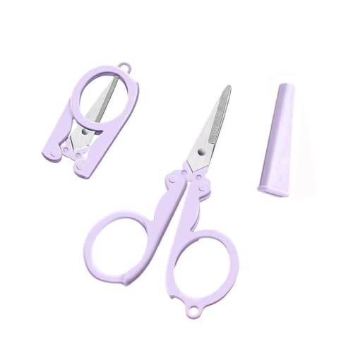 Pastel Mini Folding Scissors with Safety Cap Small Portable Travel Scissors Little Badge Scissors Yarn Shears Kids Tiny Cutter for Cutting, Scrapbooking, Crafting, Sewing - color: Purple