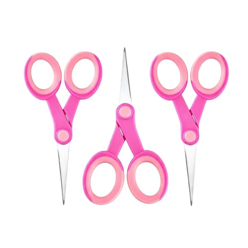5 Inch Detail Scissors, Straight Tips Small Sscissor, 3 Pack | Embroidery Scissor with Stainless Steel Blade, Soft Comfort-Grip, Crafting and Home General Use, Pink - color: Pink