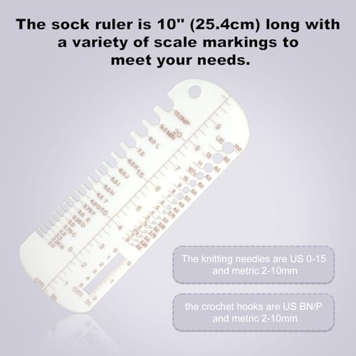 Sock Ruler, Crochet Gauge Measuring Tool Knitting Crochet Gauge Ruler Knit Sock Sizing Ruler for Weaving Tools Handmade Gift