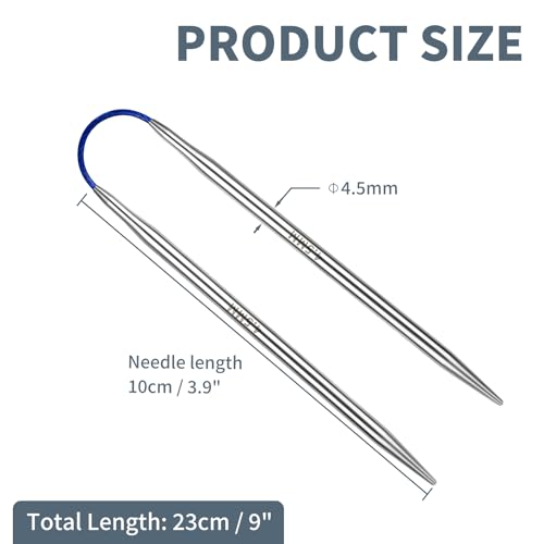 US7/4.5mm9-inchFlexibleCircular DoublePointed Knitting Needles,3-PieceSet | Perfect for knitting socks, stuffed animals, fingerless gloves, coasters, and other small, delicate knitting projects - size: 4.5MM