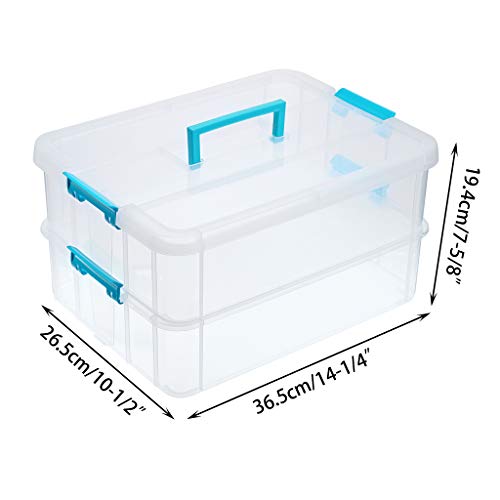 BTSKY 2 Layer Stack & Carry Box, Plastic Multipurpose Portable Storage Container Box Handled Organizer Storage Box for Organizing Stationery, Sewing, Art Craft, Jewelry and Beauty Supplies Blue | Multipurpose Craft Organizers and Storage for Organizing St