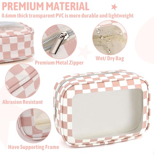 YOPCDJ 3PCS Clear Toiletry Bag, TSA Approved Travel Makeup Pouch with Zipper for Cosmetics and Toiletries, Diaper Bag Organizer Pouch Set, Women's Purse Organizer and Clear Car Bag - color: Pink, size: 3pcs
