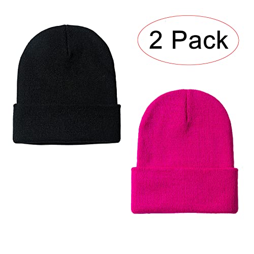 NPJY Unisex Beanie for Men and Women Knit Hat Winter Beanies | Warm-Keep & All-Size, Comfortable & Durable, Soft for Winter Weather - color: Black+rosered