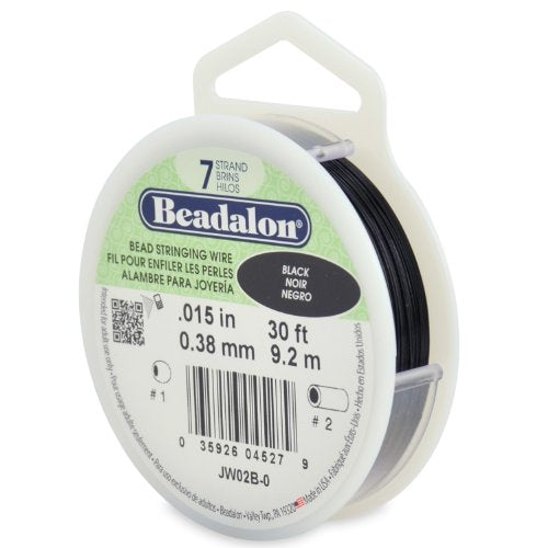 Beadalon 7-Strand Stainless Steel Beading Wire, .015 in / 0.38 mm - Black | Nylon-Coated, Polished Finish, Tarnish-Resistant, 30 ft DIY Jewelry Making, & Everyday Bead Stringing Projects, Made in USA - color: Black, style: .015 in / 0.38 mm , 30 ft / 9.2