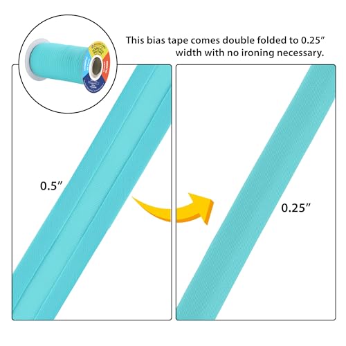 Mandala Crafts 55 Yds 1/4 Inch Aquamarine Double Fold Bias Tape for Sewing | Machine Washable Binding Tape for Quilting, Hemming, Seams, Fabric Piping, All Fabrics & Denim, Indoor & Outdoor - color: Aquamarine, size: 1/4 Inch 55 Yards