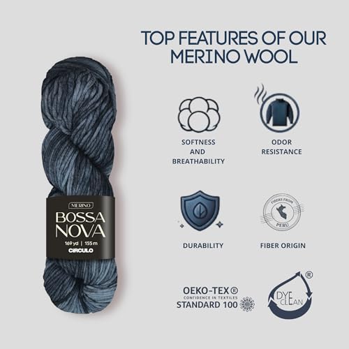 Circulo Bossa Nova Yarn, 100% Superwash Merino Wool - Premium, Soft, Durable - Worsted Weight, 169 Yards - Color: 3480 - Devotion - color: 3480 - Devotion, style: 1-Pack