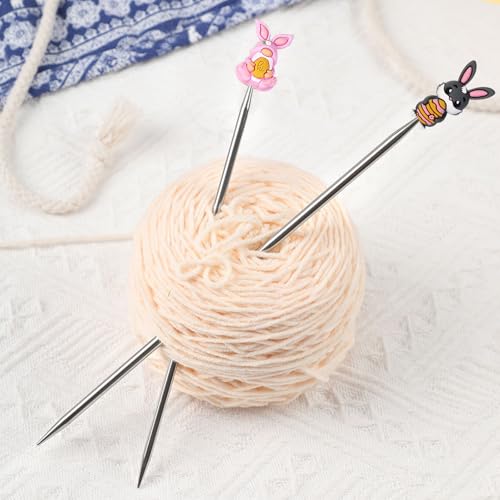 6pcs Rabbit Knitting Needle Stoppers, Knitting Needle Point Protectors, Knitting Needle End Caps, Knitting Accessories and Gadgets - color: black+white+pink rabbit
