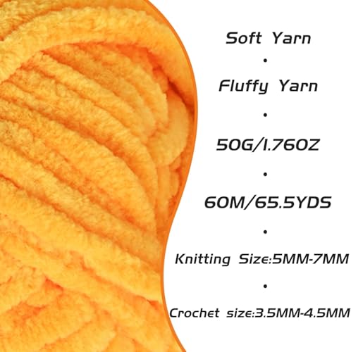 2 Pack Golden Yellow Fluffy Velvet Yarn for Crocheting, Chunky Chenille Baby Blanket Yarn for Crochet, Soft Fuzzy Puzzle Yarn for Knitting, (50g/1.77oz Each) Bulky Thick Amigurumi Crochet Yarns - color: 2 Golden Yellow
