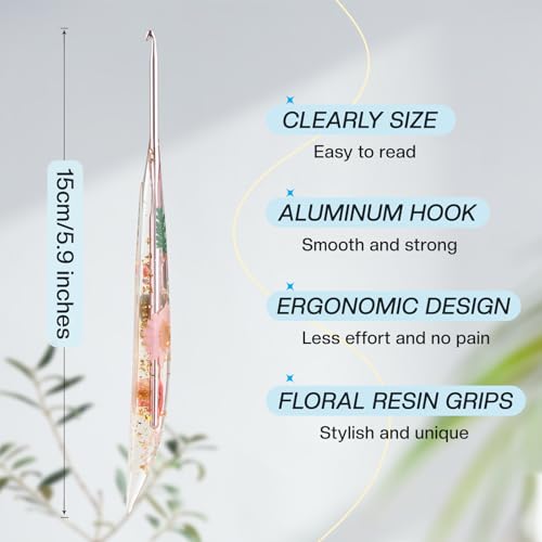 3.5mm Crochet Hooks,Ergonomic Crochet Hook with Floral Resin Grips,Stylish and Unique,Crocheting kit for Beginners, Arthritic Hands and Professional - size: 3.5mm
