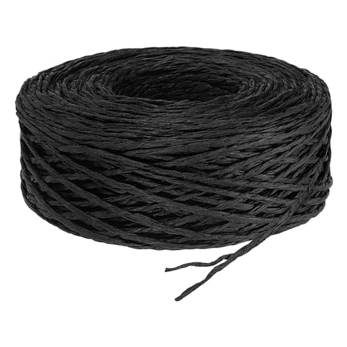 PATIKIL 328 Feet Raffia Ribbon, Raffia Yarn Paper Rope Twine String, Black | for Crochet Bags Craft Festival Gifts Bouquets Wrapping - color: Black