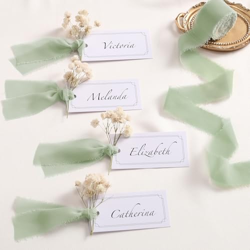 DORIS HOME Handmade Frayed Fringe Chiffon Ribbon 1" x 21Yd Sage Green | Fabric Ribbon, For Flower Bouquet/Gift Wrapping/Wedding Invitations/Christmas Decorations/Party Decor - color: Sage Green