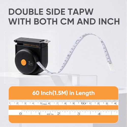 2 in 1 Tape Measure, 60in/1.5m Retractable Measuring Tape with Soft Body Measuring Tape, Dual Sided Inch & Metric, Waist Tape Measure for Body, Sewing, Tailor, Craft, Home - color: black