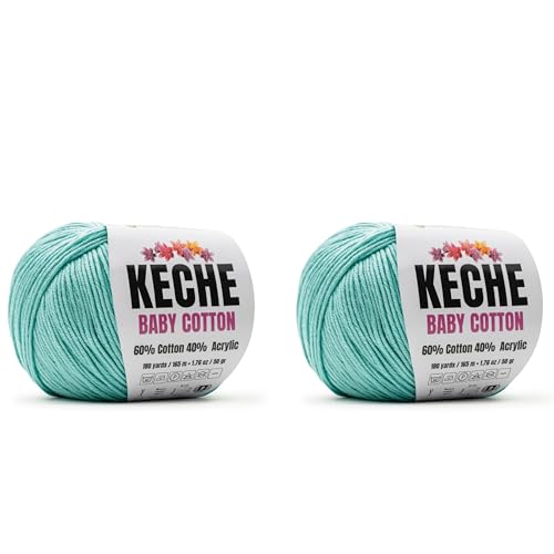 Keche Baby Cotton, 60% Cotton 40% Acrylic Yarn, Soft Cotton Yarn for Crochet and Knitting, Amigurumi Yarn 4 Skeins/Balls [1.76 Oz (50g) / 180 Yrds (165m)] x 2 Baby Blue - color: BABY BLUE, size: 2 SKEINS