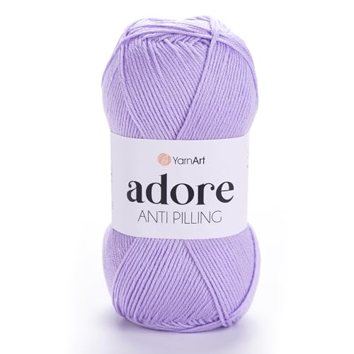 YarnArt Adore Yarn – 100% Anti-Pilling Acrylic, Soft Lightweight DK Yarn for Knitting & Crochet, 3.5 oz (100g), 306 yds (280m), Durable & Machine Washable, Lilac - 337 - color: Lilac - 337