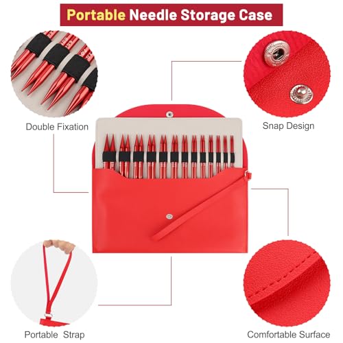 Aeelike 13 Pairs Interchangeable Knitting Needles Set 3-10.0mm, Cherry Red | Aluminum Interchangeable Knitting Needles with 4 Cables, Smooth Complete Needles Set for Socks Blankets Sweaters, Ideal Gift - color: Cherry Red