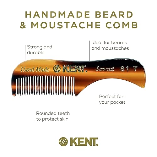 Kent 81T FOT Tortoiseshell Beard Pocket Comb Set for Men - Beard Kit for Travel and Home, Mustache Comb for Men, Mini Comb Beard Combs for Mens Grooming, Sawcut Hand polished Made in England - color: Tortoiseshell