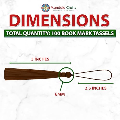 Mandala Crafts 100 Small Dark Brown Bookmark Tassels with Loops for Crafts | Machine Washable, Polyester Mini Craft Tassels for Jewelry Making, Graduation Decorations, Keychains, Gift Tags & Ornaments - color: Dark Brown, size: 5.5 Inches