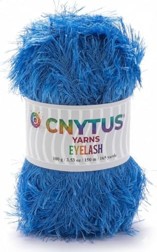 Premium Eyelash Fun Fur Yarn - Ultra Soft Fuzzy Faux Fur Novelty Thread for Knitting & Crochet | Chunky Multi Color Craft Supplies - 3.53 Oz (100g), 165 Yrds (150m) (1Skein, Blue) - color: Blue