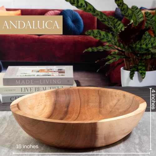 ANDALUCA Extra Large Hand Carved Round Decorative Teak Wood Bowl (16" Diameter) - size: 16" Diameter