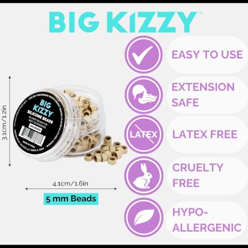 Big Kizzy Silicone Lined Microlink Beads 250pcs 5.0mm (Blonde) | for Invisible Application of Weft Hair Extensions - color: Blonde, size: 250 beads