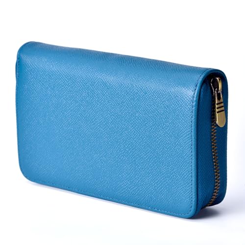 Fountain Pen Leather Pen Case 10 Divided Slots, Rollerball Pen Holder Handmade Display Organizer Zippered Pouch - color: Blue