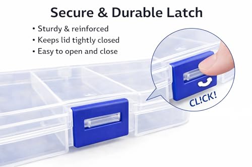 Clear Plastic Organizer Boxes 4 Pack – Small Parts Storage Organizer with Secure Lids – Hardware, Craft, Bead, Fishing Tackle & Screw Organizer Containers