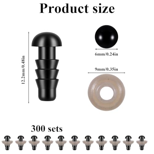 Crochet Eyes, 300 Pcs 6mm Safety Eyes for Crocheting Black Plastic Eye for Crochet Animals with Washers for Stuffed Animals Bears Doll DIY Making Decorations