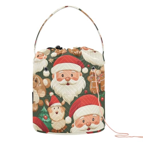 Tatenale Crochet Bag Yarn Bag Knitting Project Bag with Pockets and Handle Portable Yarn Storage Organizer Tangle Free 8.3x11 InchGreen Christmas Santa Claus and Cookies16 - color: Green Christmas Santa Claus and Cookies16