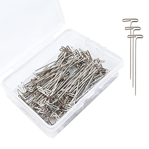 100 Pack T-Pins 1.5 Inch, Wig Pins for Foam Head, Sewing Pins for Blocking Knitting, Crocheting & Quilting, T Pins for Office Wall & Crafts, 38mm