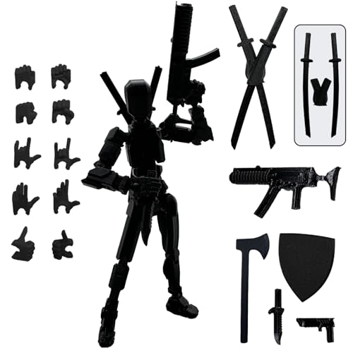 3D Printed Figure 5.54-inch Dummy13 with Weapon Expansion Set. (Pure Black) - color: Pure Black