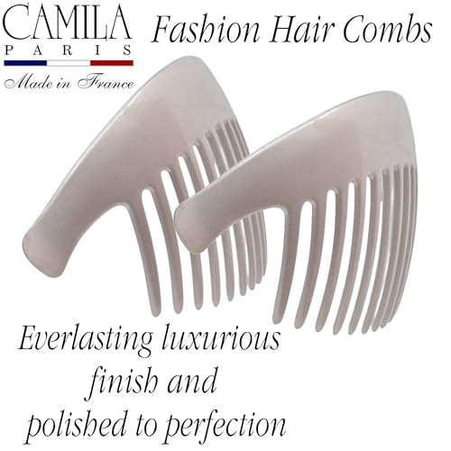 Camila Paris CP3016 French Hair Side Combs, Beige Pearl Interlocking Combs French Twist Hair Combs, Strong Hold Hair Clips for Women Bun Chignon Up-Do, Styling Girls Hair Accessories, Made in France - color: Beige Pearl