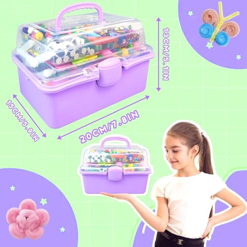 ZEIZHUBN Arts and Crafts Supplies for Kids Crafts Kit with Pipe Cleaners DIY Crafts for Kids Art School Supplies Materials All in Crafting Box Craft Supply Set Gifts for Kid Girls Boys Age 4-8, 8-12 - color: Purple