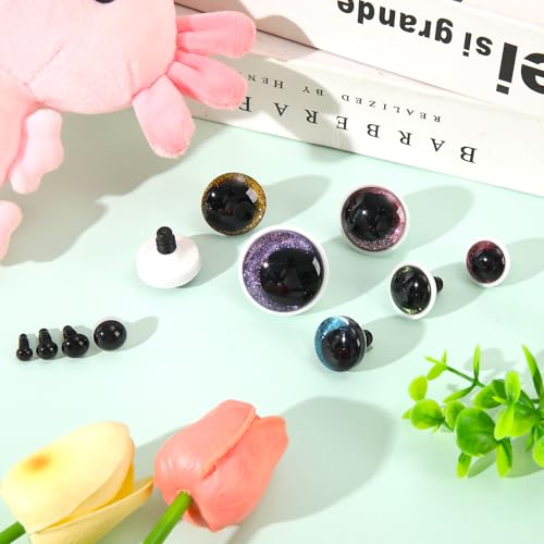 MUCUNNIA Glitter Moon Safety Eyes 256Pcs 6-30mm Safety Eyes for Crocheting with Washers and Size Tools Large Crochet Safety Eyes for Amigurumi Gift for Crochet Lovers Christmas Decorations