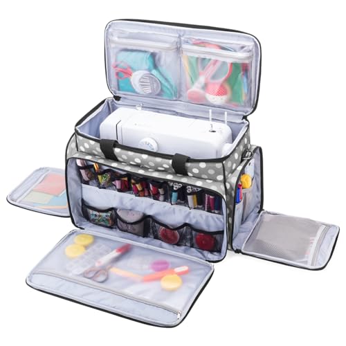 LUXJA Sewing Machine Case with Removable Padding Pad, Gray Dots | Travel Case for Most Standard Sewing Machines & Accessories, Bag Only - color: Gray Dots, style: Sewing Machine Bag