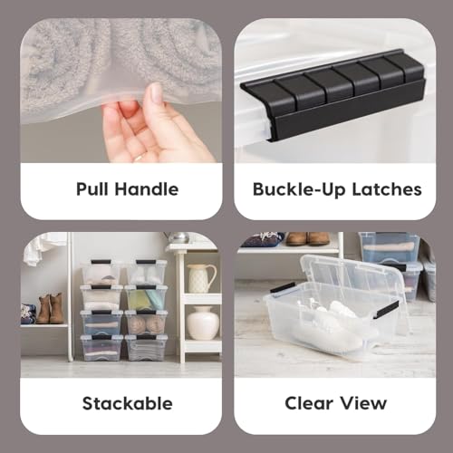 IRIS USA 4-Pack 13 Quart Storage Bins with Lids, Clear | Transparent design makes contents easy to find. Ideal for shoes, photos, documents, and small essentials. Nestable design - color: Clear, size: 13 Qt, style: 4 Pack