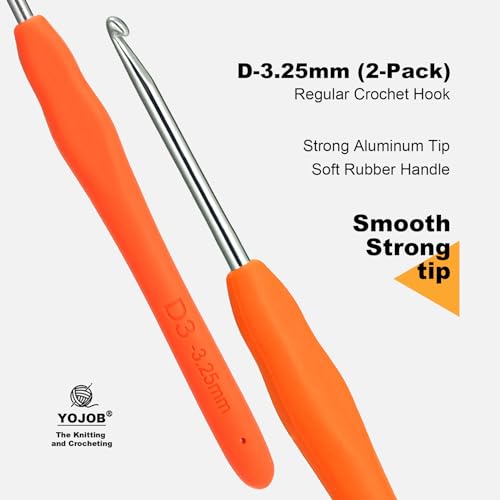 2Pcs 3.25mm Crochet Hooks, Ergonomic Crochet Hook for Arthritis | Knitting Needles for Beginners,Extra Long, Smooth, Comfortable for Knitting Sweaters,Scarves and Hats(Size D / 3.25mm) - size: 3.25mm