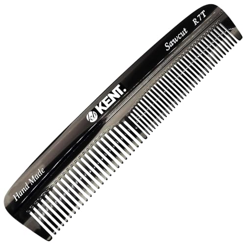 Kent R7TG Black Graphite Double Tooth Hair Pocket Comb, Small Fine/Wide Tooth Comb For Styling Hair, Beard and Mustache, for Men, Women and Kids. Saw Cut and Hand Polished. Handmade in England - color: Graphite, size: 1 Pack