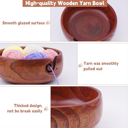 Weabetfu Extra Large Rosewood Yarn Bowl with Spiral Groove and Hole,8" x 3" | Handmade Wooden Knitting Bowls,Large Yarn Storage Organizer for Big Yarn Balls,Mother's Day and Christmas Gift - size: 8inch