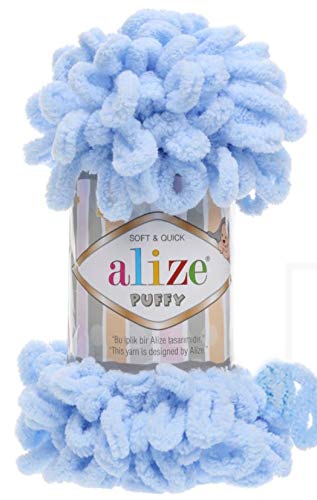 4 skn/Ball Alize Puffy Baby Big Loop Blanket Yarn 100% Micropolyester Soft Yarn 400gr 39.3 yds (183-Light Blue) - color: 183-Light Blue