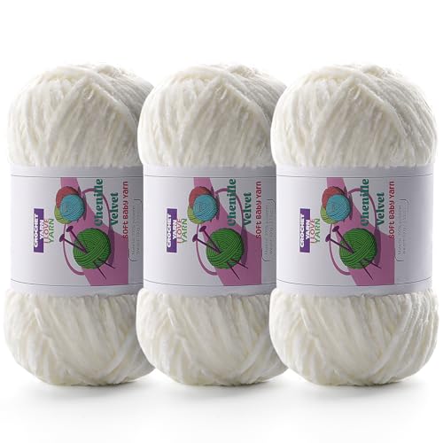 3 Skeins Soft Fluffy Velvet Yarn, Chenille Chunky Yarn for Hand Knitting and Crocheting DIY Craft, Amigurumi Crochet Yarn（3×196.8yds, 3×3.5oz） (Cream White) - color: Cream White