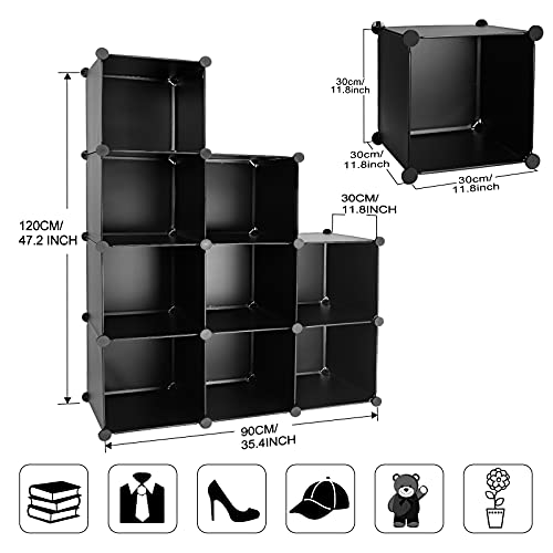 Cube Storage Organizer, 9-Cube DIY Plastic Closet Cabinet Modular Bookcase, Storage Shelves for Bedroom Living Room, Office, Black - color: Black, size: 9 Cubes