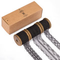 Vitalizart Blace Lace Ribbon Sewing Fabric 3 Rolls Floral Lace Trim 15 Yds | Wooden Spool Fabric Ribbons For Crafts Gift Wrapping Wedding Flower Bouquet Bridal Shower Baby Shower Birthday Hair Bows - color: Black