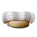 Chunky Knit Blanket Throw | 100% Hand Knit with Jumbo Chenille Yarn (50"x60", Gray and White Stripes) - color: Gray and White Stripes, size: 50"x60"