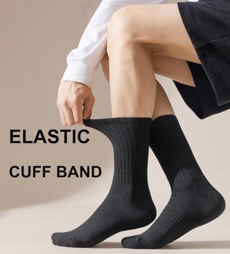 Men's Cushioned Cotton Crew Socks for Work Sport Casual | 90% Cotton, Seamless, Arch Support, Padded, Rib Cuff, Athletic - color: Black